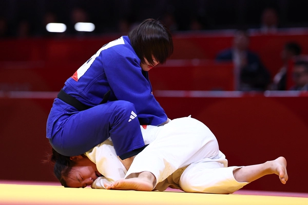 1일 일본 나고야 아이치 인터내셔널 아레나에서 열린 2026 아이치·나고야 아시안게임 유도 여자 -57kg급 결승전. 한국 허미미가 몽골 아리운자야 테르비시를 상대하고 있다. 2026.10.1 /나고야=연합뉴스