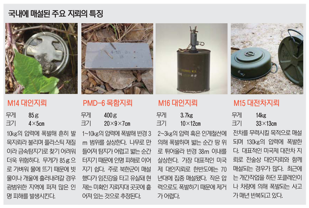 국내에 매설된 주요 지뢰의 특징