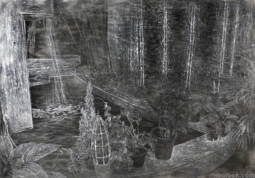 김유정 作 Gray Garden_fresco 회벽위에 스크레치