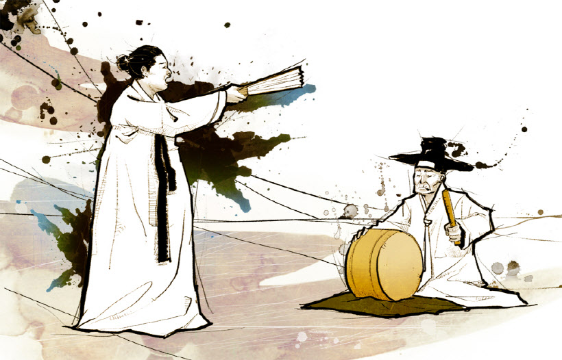 부채든 아줌마
