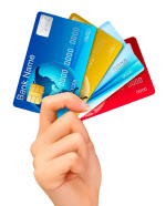 Hand holding credit cards. Vector illustration.