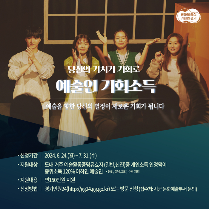 경기도는 도내 27개 시·군(용인·성남·고양·수원 미참여)에 거주 중인 예술인을 대상으로 지급 신청을 받는다. /경기도 제공