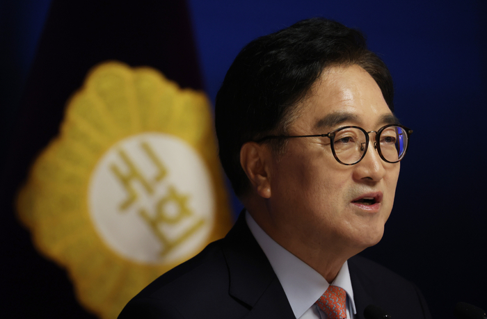 우원식 국회의장이 21일 국회 사랑재에서 열린 기자간담회에서 발언을 하고 있다. 2024.8.21 /연합뉴스