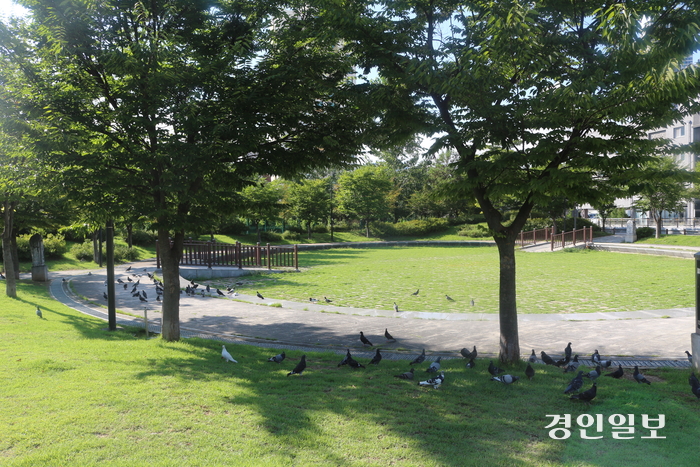 14일 오후 의정부역전근린공원 북측 잔디광장의 모습. 주말이자 연휴 첫날임에도 불구하고 공원을 이용하는 시민이 거의 없다. 민선8기 의정부시는 이런 역전근린공원의 이용률을 높이고, 도시의 자족성을 높이기 위해 이곳에 업무·여가·문화·주거·상업 기능을 갖춘 비즈니스 문화관광 허브를 조성한다는 구상을 갖고 있다. 2024.09.14 의정부/김도란 기자 doran@kyeongin.com