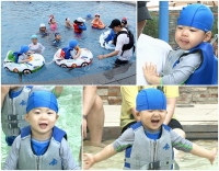 '슈퍼맨' 송일국, 대한-민국-만세와 수영장 방문… 세 쌍둥이 위한 '송국보트' 공개