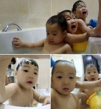 송일국 삼둥이 대한 민국 만세, 좌충우돌 합동 목욕 현장 '귀여워'