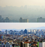 [포토]최악의 미세먼지가 만든 '구월동의 두 표정'